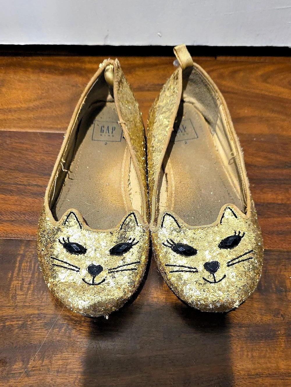 Gap Cat Face Glitter Flats Gold